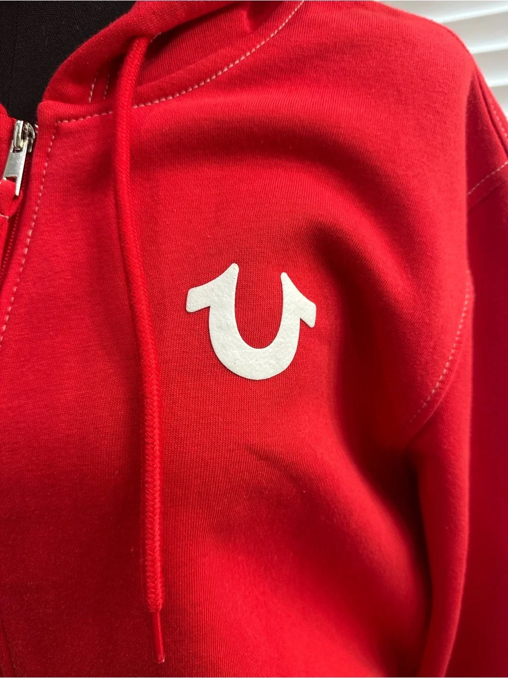 True Religion Red Full-Zip Hoodie with White Horseshoe